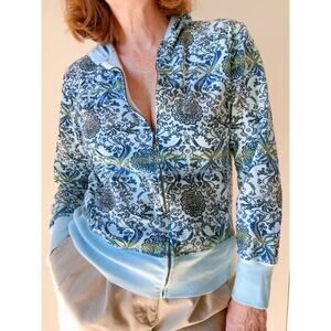 Columbia Womens Outdoor Hoodie Blue Paisley Print Size L Pockets Activewear